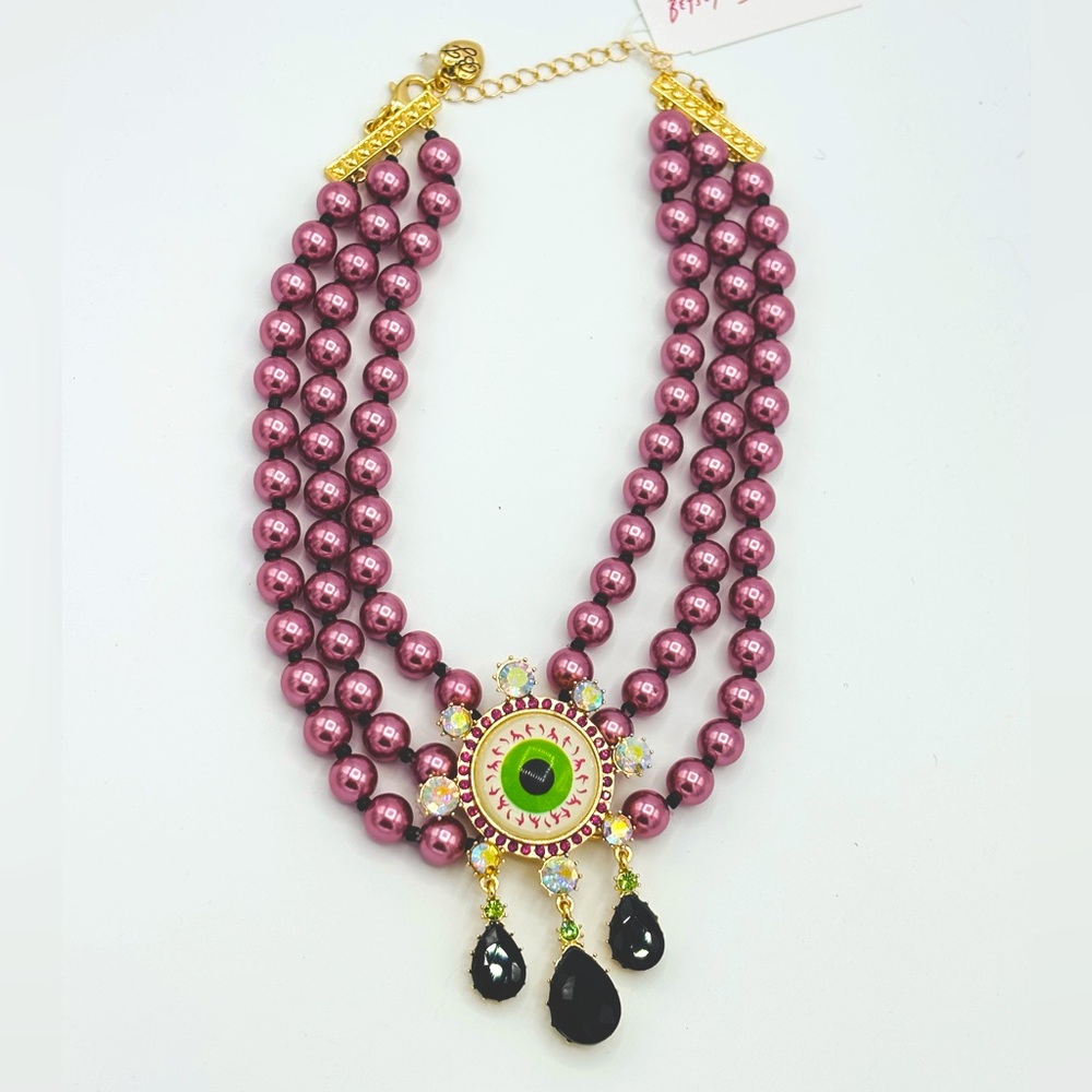 Betsey Johnson Purple Faux Pearl Eye Torsade Necklace